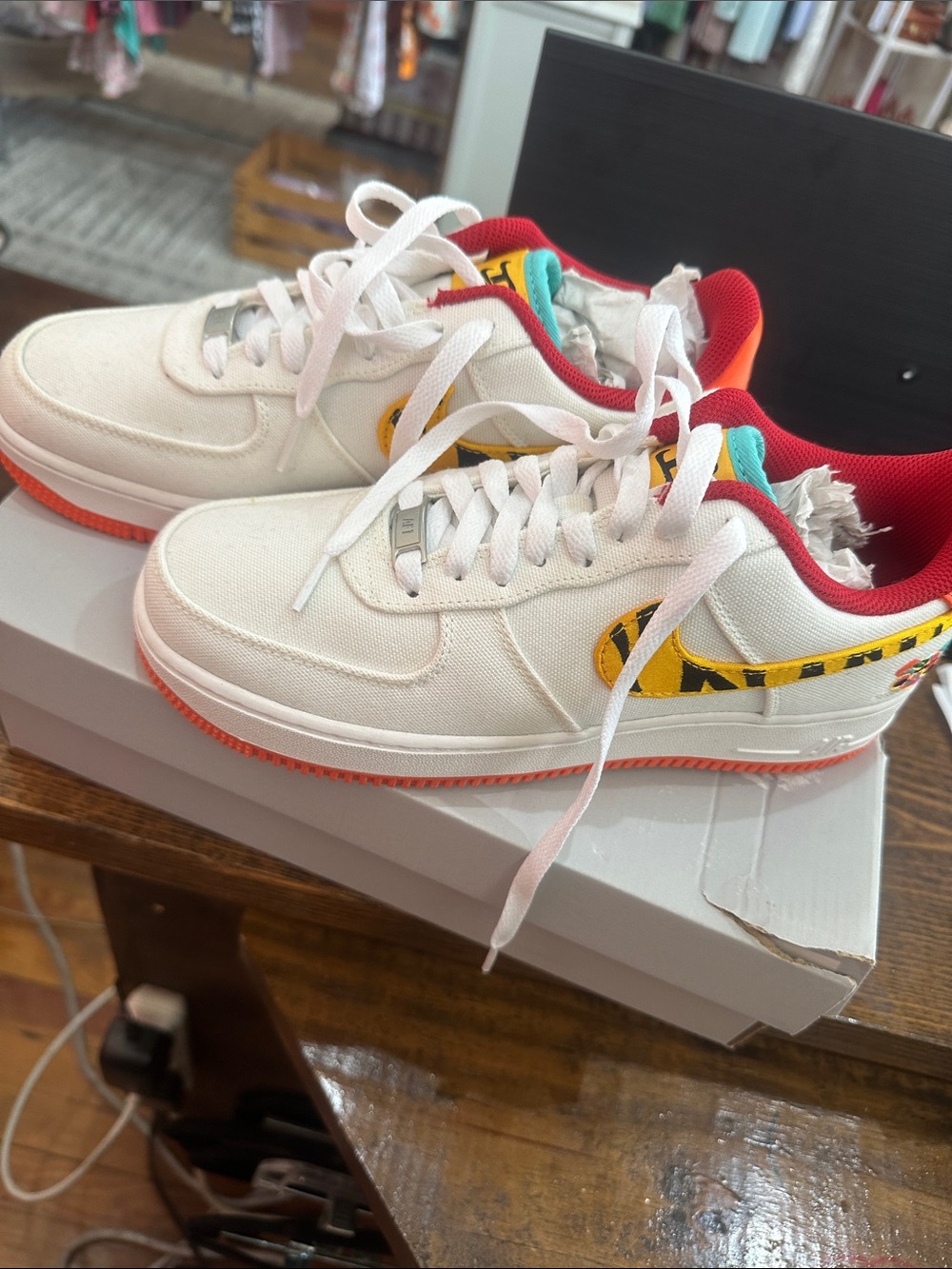 Nike White Canvas Tiger Check Air Force 1’s